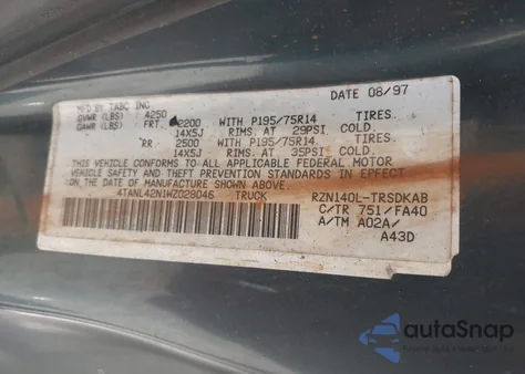 1998 Toyota Tacoma Base (A4) from USA, damaged, VIN 4TANL42N1WZ028046